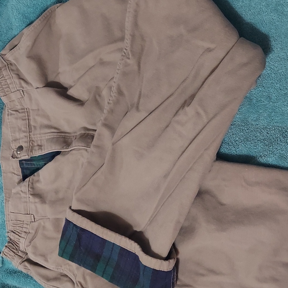 LL Bean Men's Tan Pants 35×32 Flannel Lined Pathfinder Pants Elastic Waist